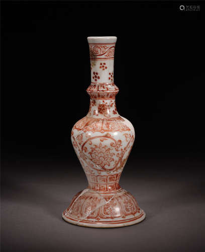 CHINESE PORCELAIN IRON RED FLOWER CANDLE HOLDER