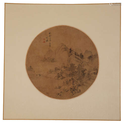 CHINESE ROUND FAN PAINTING OF MOUNTAIN VIEWS