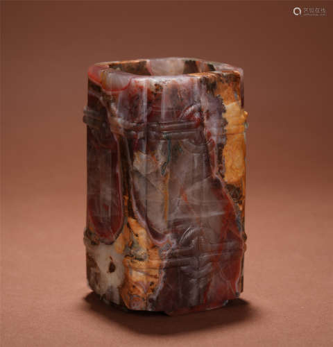 CHINESE RED AGATE BRUSH POT