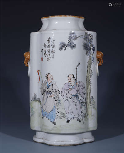 CHINESE PORCELAIN FAMILLE ROSE FIGURES VASE