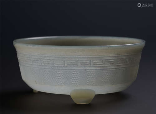 CHINESE WHITE JADE TRIPLE FEET CENSER