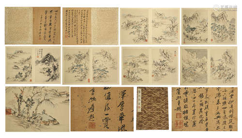 FORTEEN PAGES OF CHINESE ALBUM PAINTING OF MOUNTAIN VIEWS