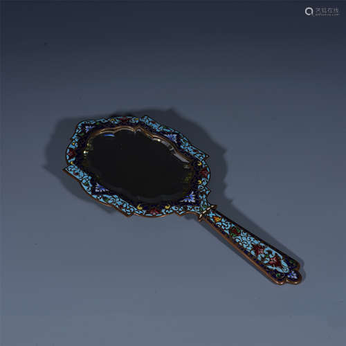 CHINESE BRONZE CLOISONNE HAND MIRROR