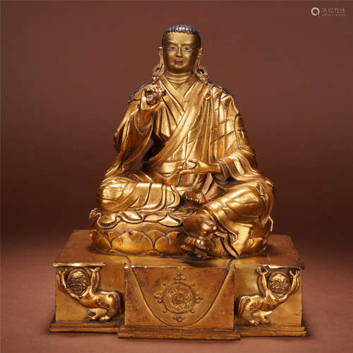 TIBETAN GILT BRONZE SEATED GURU