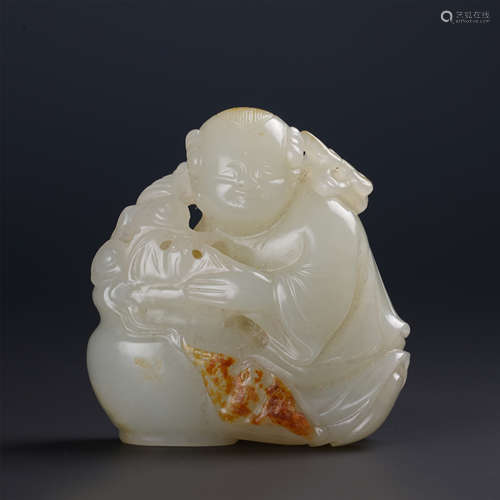 CHINESE WHITE JADE BOY WITH LOTUS TABLE ITEM