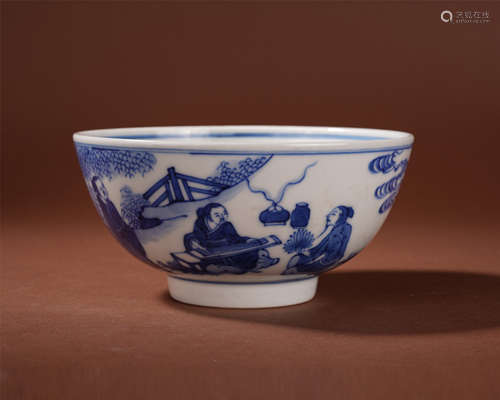 CHINESE PORCELAIN BLUE AND WHITE FIGURE AND STORY BOWL