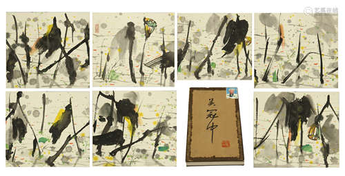 TWEENTY PAGES OF CHINESE WATERCOLOR OF LOTUS