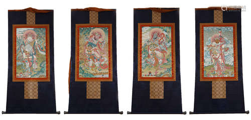 FOUR TIBETAN THANGKA OF BUDDHIST GUARDIAN