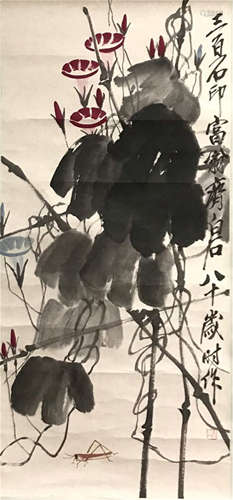 CHINESE SCROLL PAINTING OF FLOWER AND INSECT