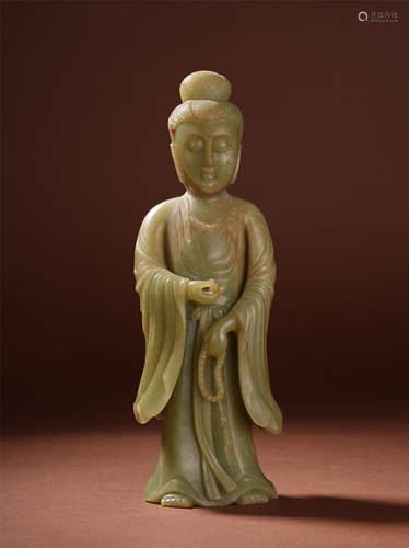 CHINESE YELLOW JADE STANDING GUANYIN