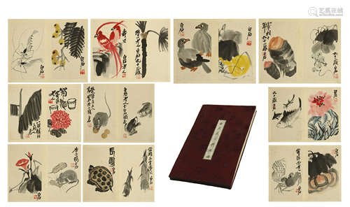 TWEENTY-FOUR PAGES OF CHINESE ALBUM PAINTING OF ANIMAL AND FLOWER