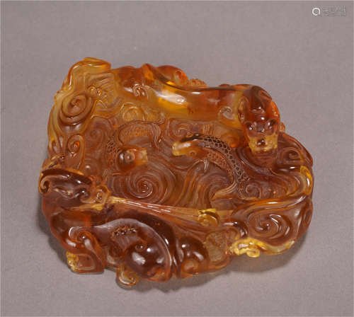 CHINESE AMBER DRAGON AND CLOUD BRUSH WASHER
