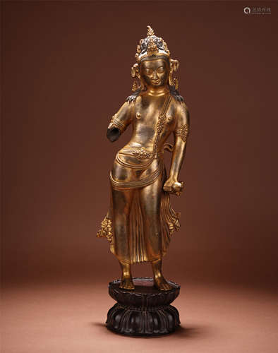 TIBETAN GILT BRONZE STANDING BUDDHA