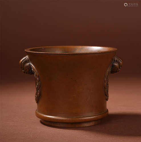 CHINESE BRONZE HANDLED CENSER