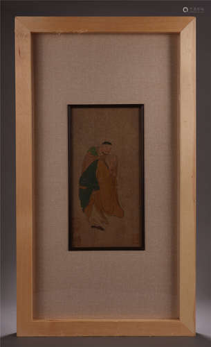 CHINESE FRAMED SCROLL PAINTING OF LOHAN