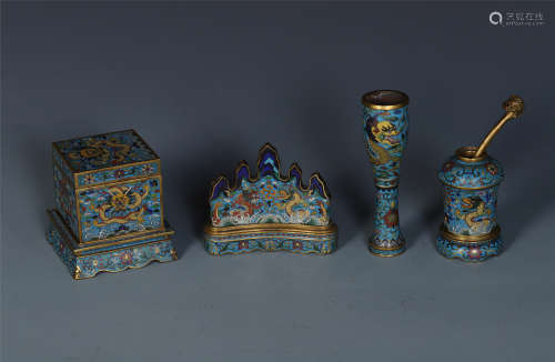 FOUR CHINESE CLOISONNE SCHOLAR'S OBJECTS