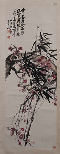 CHINESE SCROLL PAINTING OF BAMBOO AND FLOWER