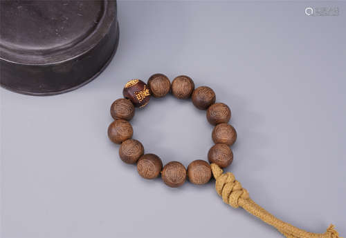 CHINESE AGALWOOD BEAD BUDDHIST BRACELET