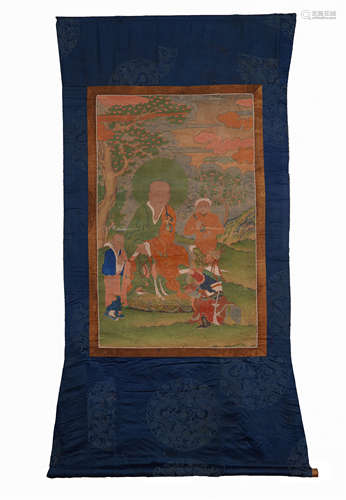 TIBETAN THANGKA OF LOHAN UNDER PINE