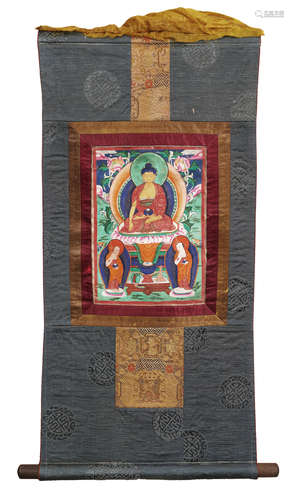 TIBETAN THANGKA OF SEATED BUDDHA