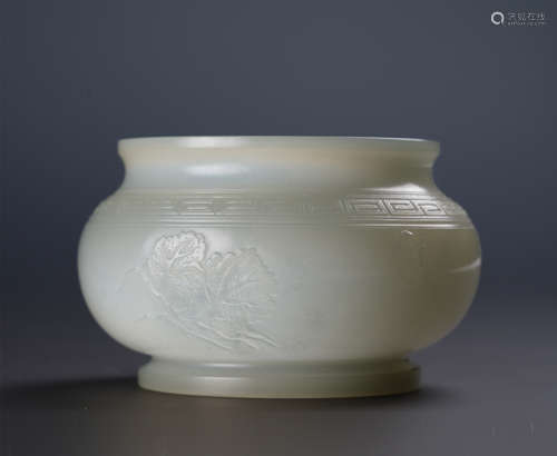 CHINESE WHITE JADE ROUND CENSER