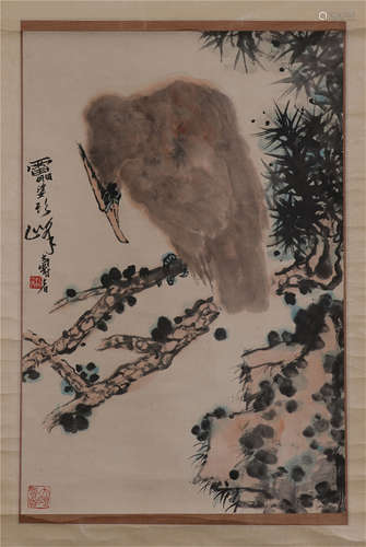 CHINESE SCROLL PAINTING OF EAGLE ON PINE