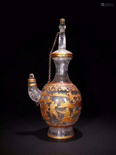 OLD CRYSTAL JING VASE WITH GILT SILVER