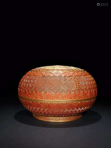 IRON RED CARVING  PORCELAIN BOX WITH GOLDEN EDGE
