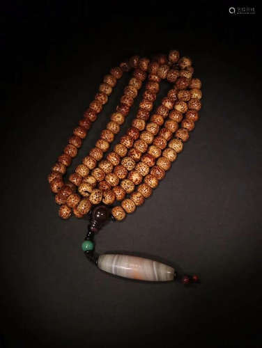 TIBETAN BODHI AND AMBER 108 BEADS