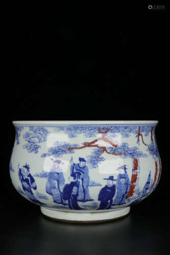 A BLUE&WHITE BRUSH WASHER WITH STORY-TELLING PAINTING