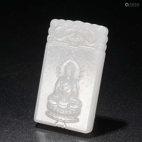 A HETIAN JADE TABLET CARVED IN BUDDHA