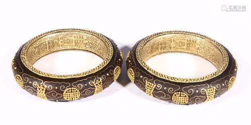 CHENXIANG WOOD EMBEDDED SILVE & GOLD BANGLE FOR 2