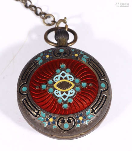 BURNING BLUE FLOWER PATTERN POCKET WATCH