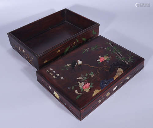 OLD RED WOOD BAI BAO EMBEDDED FLOWER & BIRD COVER BOX