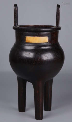 A ZITAN WOOD CARVED TRIPOD CENSER