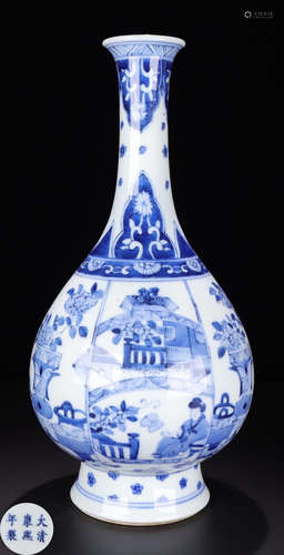 A WHITE&BLUE GLAZE STORY PATTERN VASE