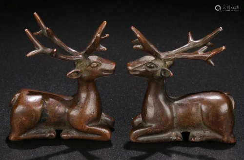 PAIR BRONZE CASTED SIKA DEER SHAPED PENDANT