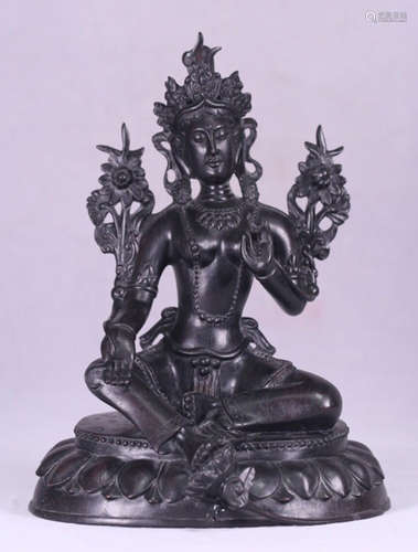 A TIBETAN ZITAN WOOD CARVED TARA BUDDHA