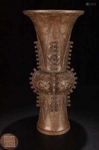 A BRONZE CASTED FLOWER PATTERN GU VASE