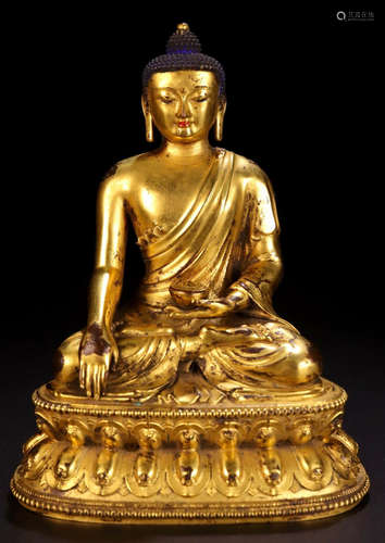 A GILT BRONZE CASTED SAKYAMUNI BUDDHA