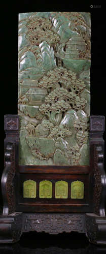 A HETIAN JADE CARVED LANDSCAPE PATTERN SCREEN