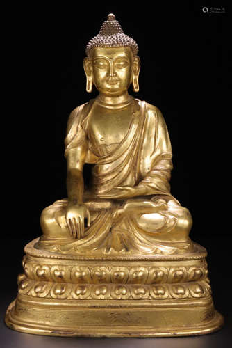 A GILT BRONZE CASTED SAKYAMUNI BUDDHA