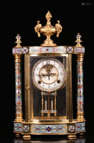 A CLOISONNE CASTED MECHANICAL CLOCK