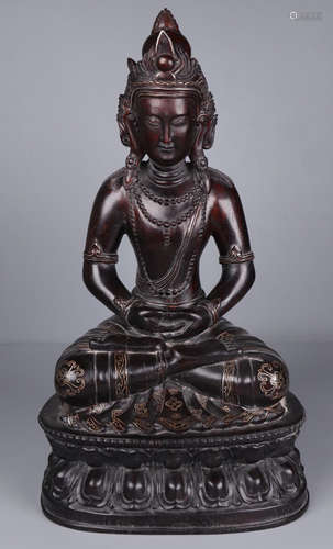 A TIBETAN ZITAN WOOD CARVED GUANYIN BUDDHA