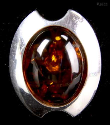 Amber Silver Pin