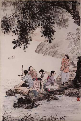 Chinese Hanging Scroll, Washing by the River