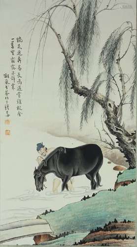 Chinese Scroll Painting of A Bathing Horse