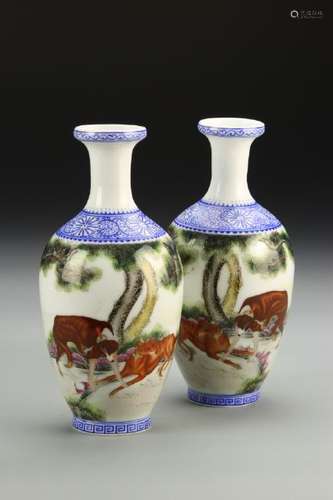 Pair of Chinese Famille Rose Blue and White Vase