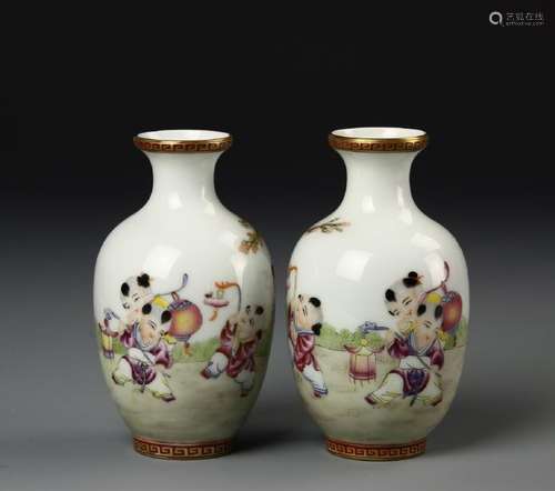 Pair of Chinese Famille Rose Vases