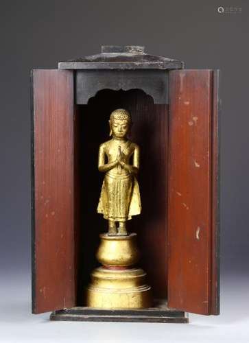 Southeast Asian Gilt Wood Buddha with Shrine